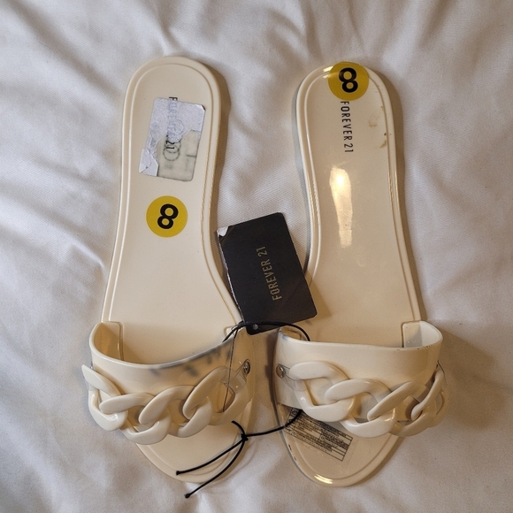 Forever 21 Shoes - Forever 21 Off-White Chain Slide Sandals